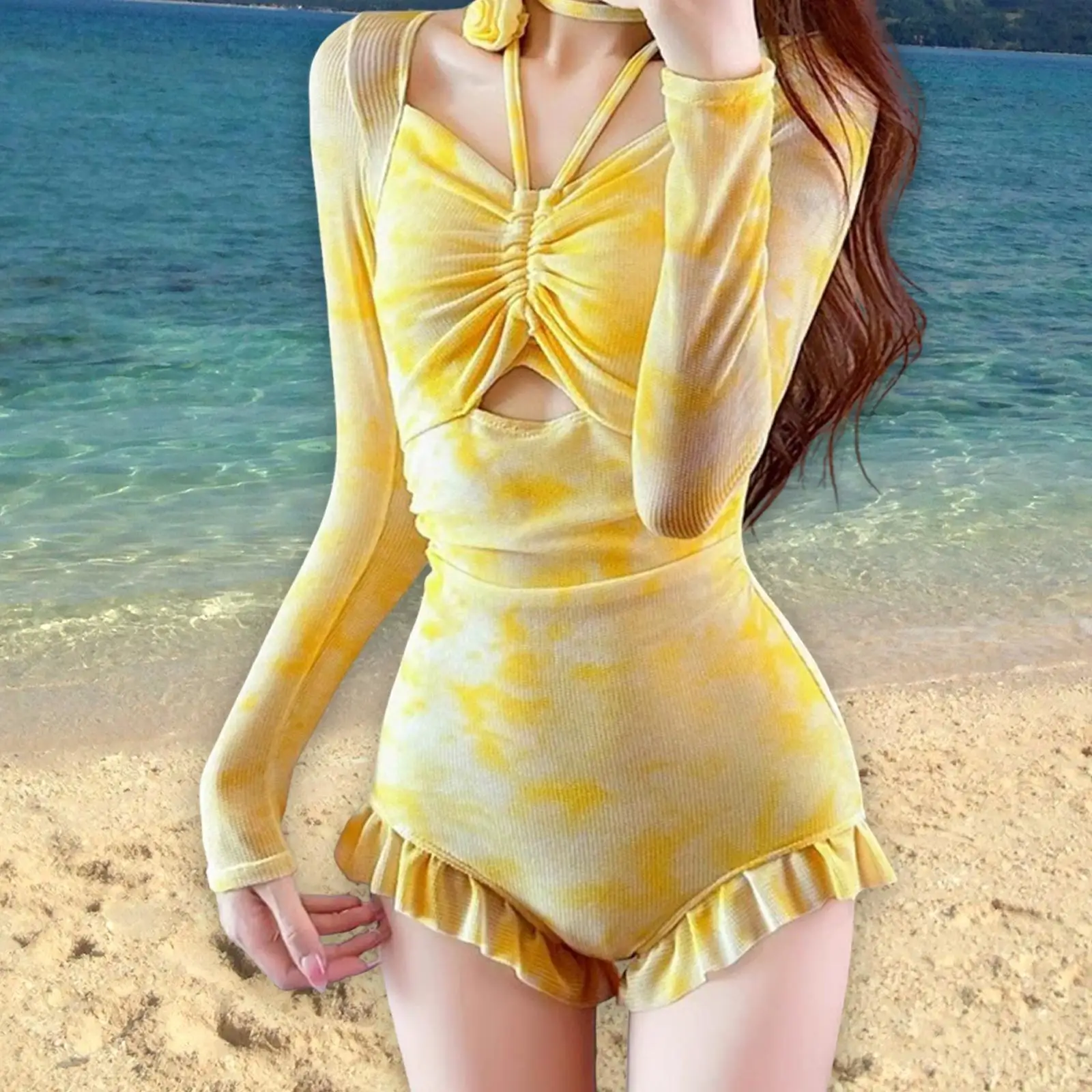

Women Swimsuit Fashion Soft 1 Piece Long Sleeve Comfortable Swimming Costume Swimwear for Festive Traveling Summer Pool Vacation