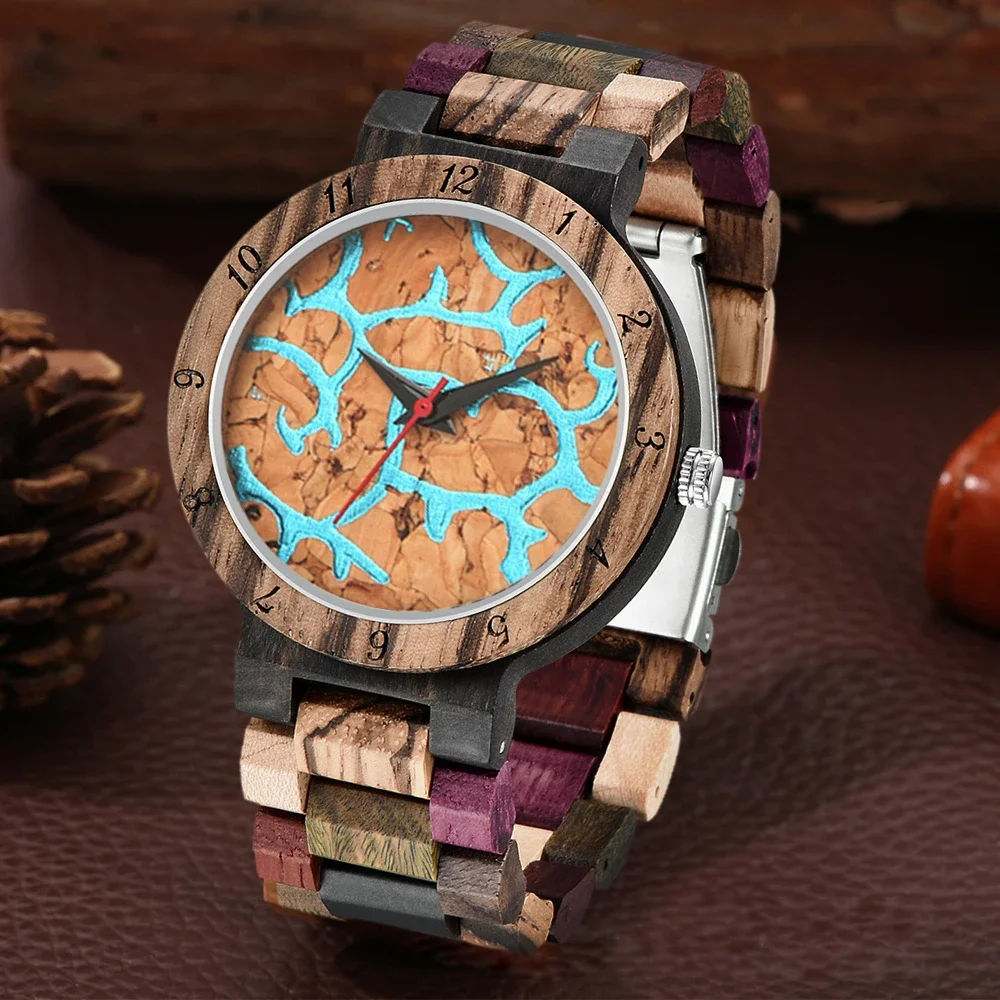 New Unique Mysterious Team Design Colorful Checkered Wooden Disc Men's Watch Luxury Fashion Trendy Men's Accessories Watch