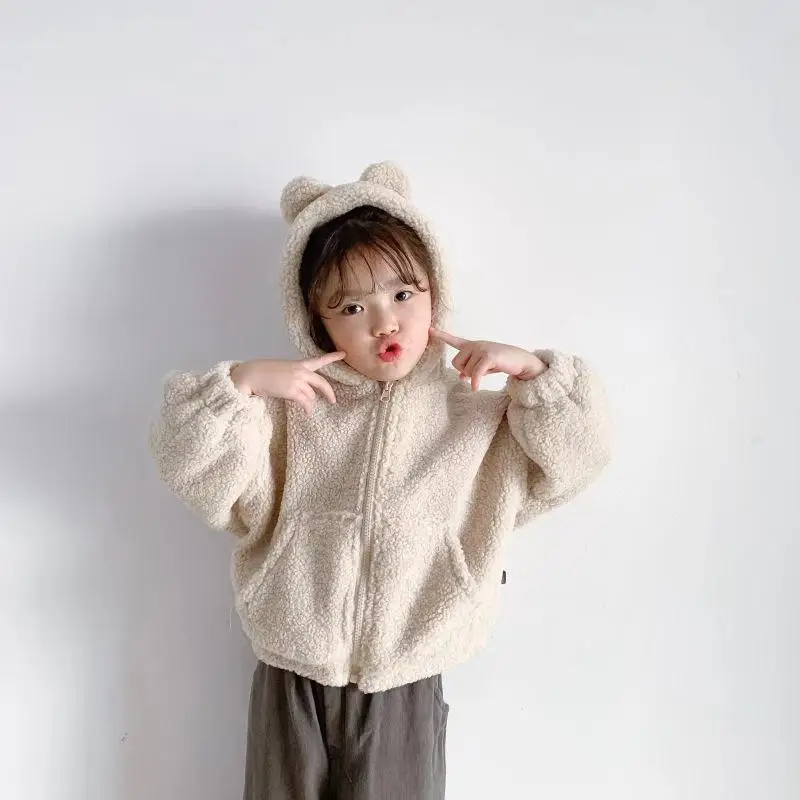 Cappotti per bambini da uomo e da donna 2022 autunno inverno nuovo colore solido lana di agnello addensato caldo versione coreana cappotto con