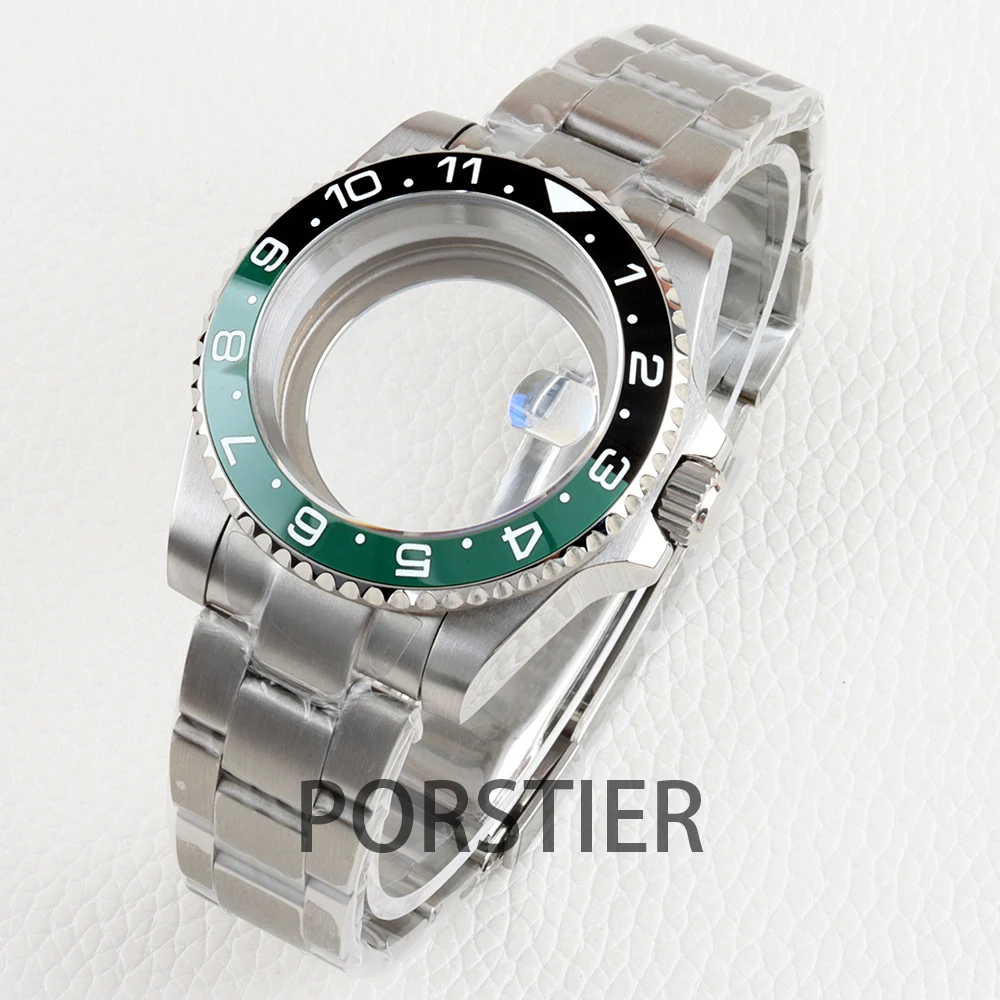 الفضة 40 مللي متر NH35 ساعة حالة الياقوت الزجاج ل Seiko NH34 NH35 NH36 NH38 حركة الفرعية GMT يخت ماستر نحى المحار سوار