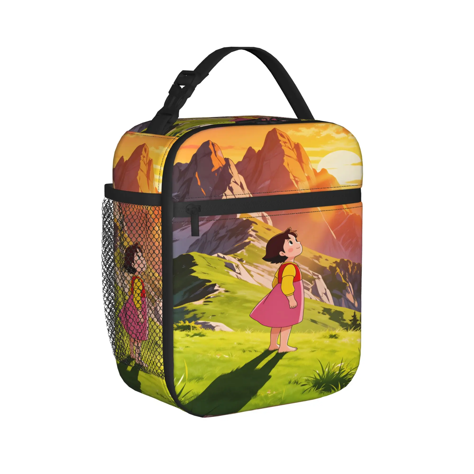 Happy Heidi Lunch Bag  Retro Lunch Box For Unisex Picnic Portable Insulated Cooler Bag Waterproof Graphic Thermal Tote Handbags