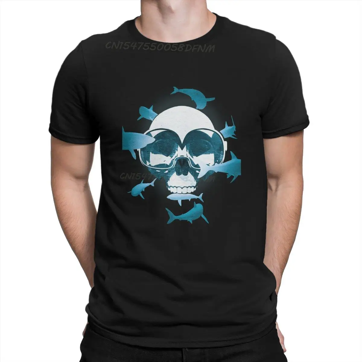 Diving Male T Shirt shark diving skull Men Custom T-shirts Unisex REtro Graphic Printed Camisas Man New Trend Tops