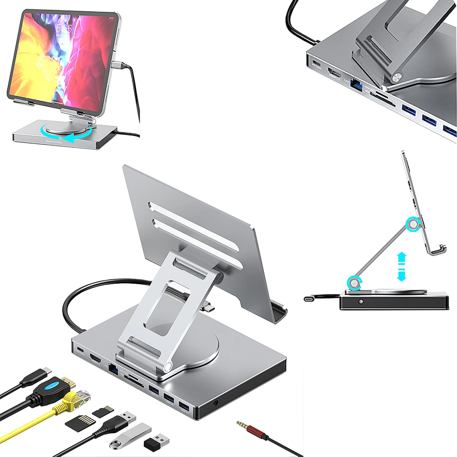 

Док-станция 9 в 1 USB C-концентратор SD TF Type C Расширение концентратора PD100W USB3.0 HDMI 4K 60 Гц Адаптер Док-станция для планшетов Аксессуары для ноутбуков