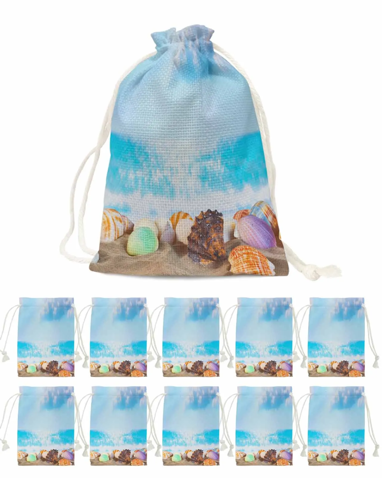 Summer Ocean Shell Conch Starfish Candy Bags Santa Gift Bag Home Party Decorations Xmas Linen Gift Bags Packing Supplies