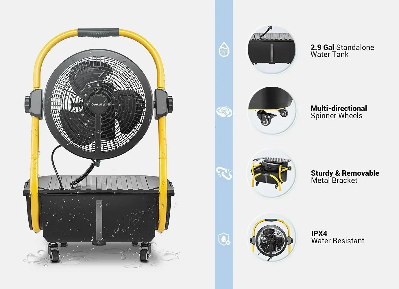 

[Hot Deal, Limited Time Offer!]Rechargeable Battery Powered Misting Cooling Fan With 2.9 Gal Water Tank, Waterproof Outdoor Fan