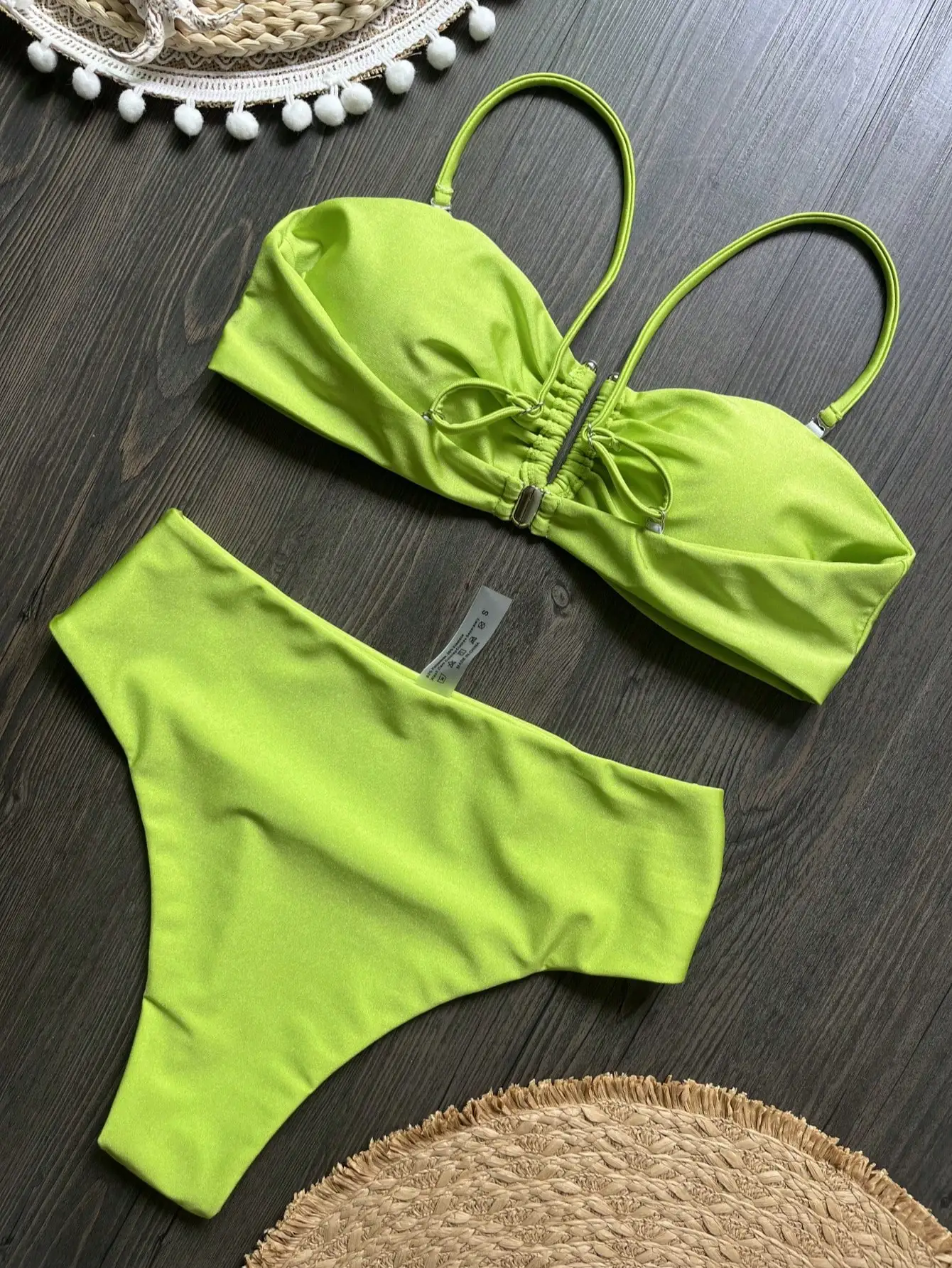 2026 New Solid Color Split Bikini Set Women'S Swimsuit 2-Piece Set U-Shaped Metal Decoration Multi-Color Beach Women'S Swimwear