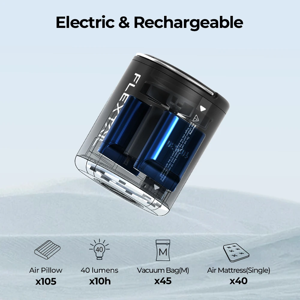플렉스타일 타이니 펌프 2X - 4kPa 휴대용 에어 펌프 (캠핑 라이트 및 1600mAh 배터리 포함, 공기 주입/배출/조명 기능) 썸네일 3