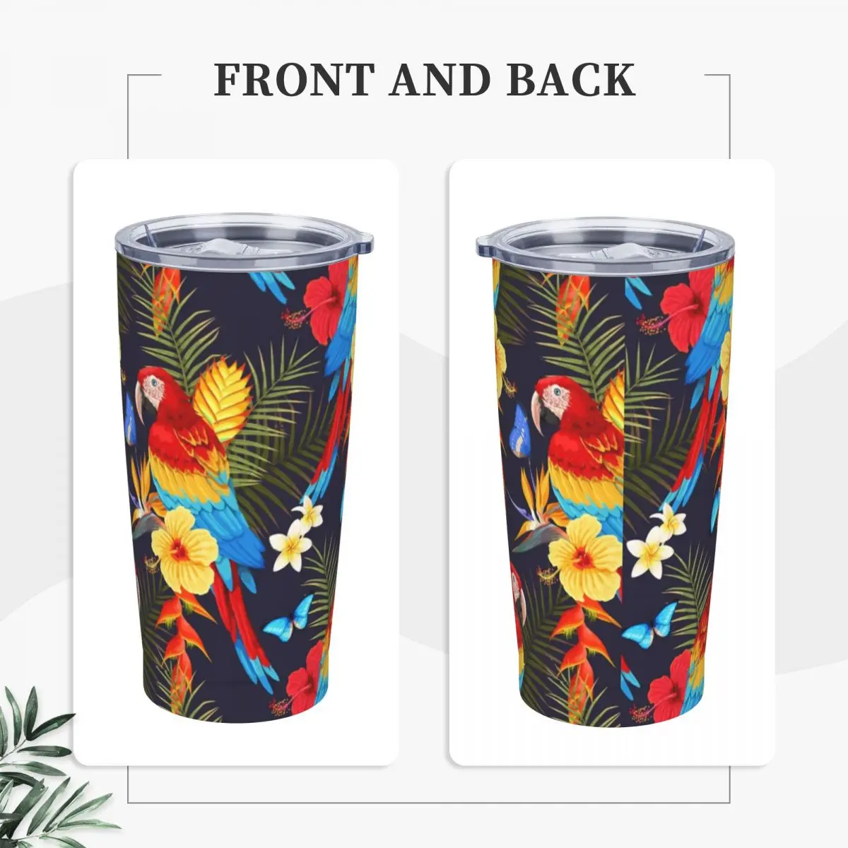 Cockatiel Macaws Insulated Tumbler with Straws Exotic Tropical Birds Parrots Vacuum Coffee Mugs Double Wall Car Bottle Cup, 20oz