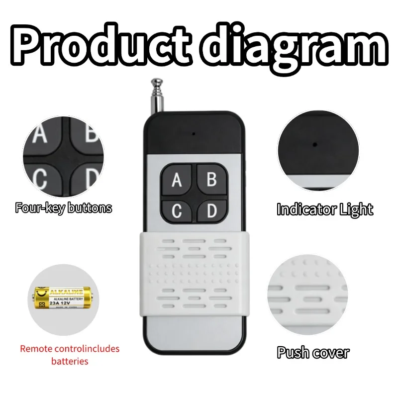 Universal Remote Control 433MHz RF Wireless Switch DC 6V 12V 24V 4Ch Relay Receiver and Transmitter for Lamp Garage Door Motor
