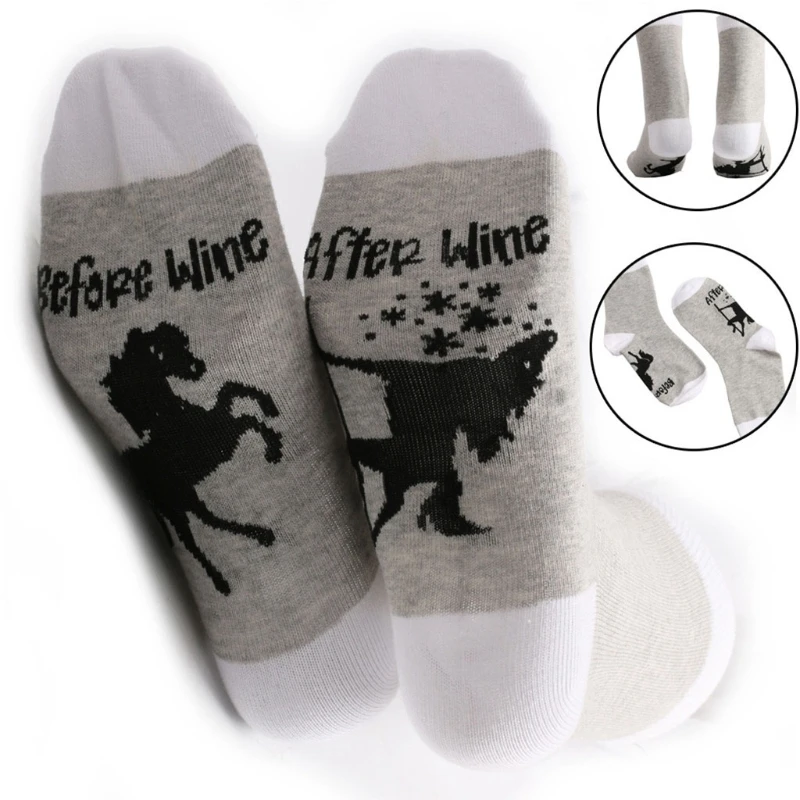 Funny Saying Socks Before Wine After Wine Letters Drunken Horse Print Hosiery