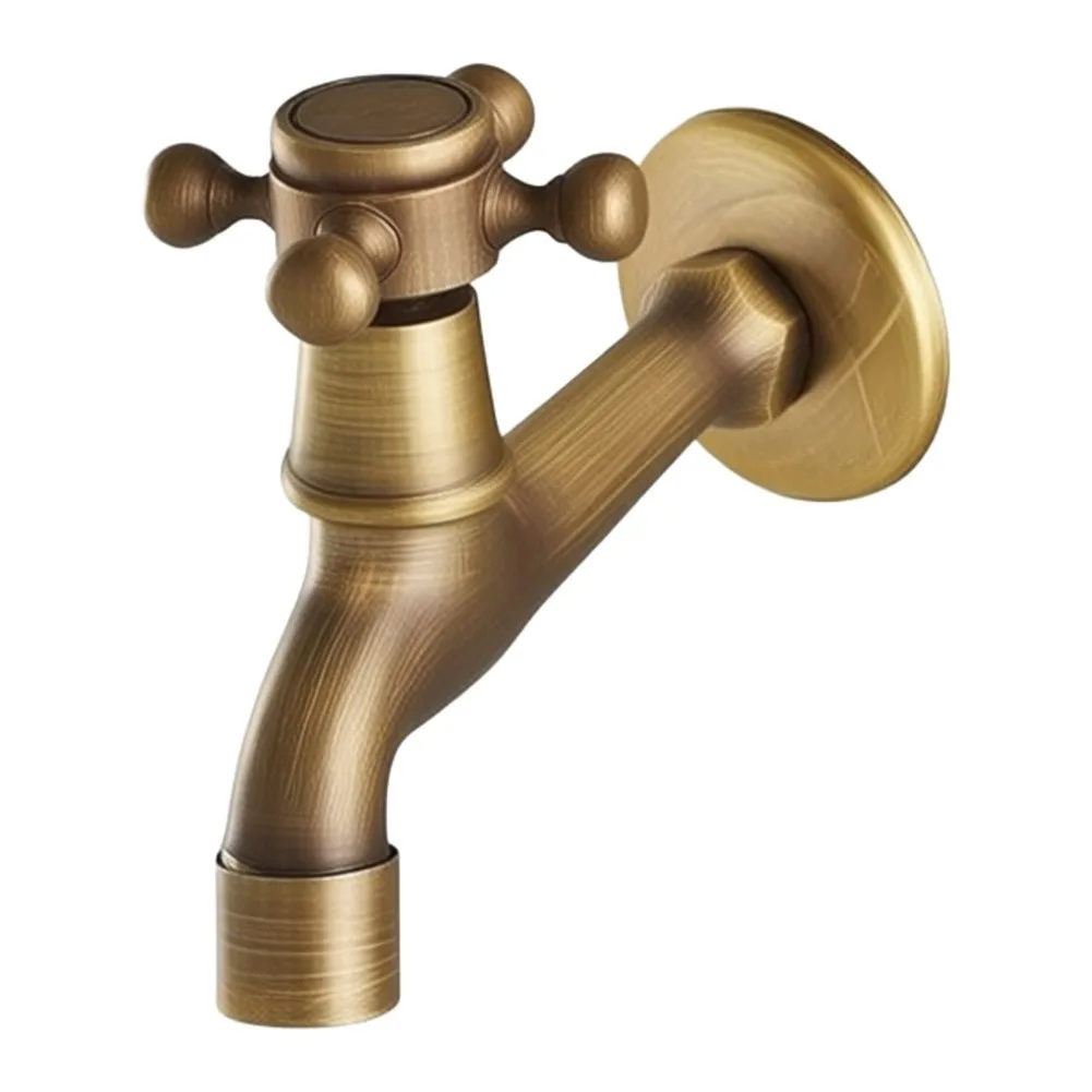 Solid Brass Wall Faucet with Classic Handle Long Spout for Indoor Outdoor Use For Sink Pool Bathroom Garden G1/2 Thread