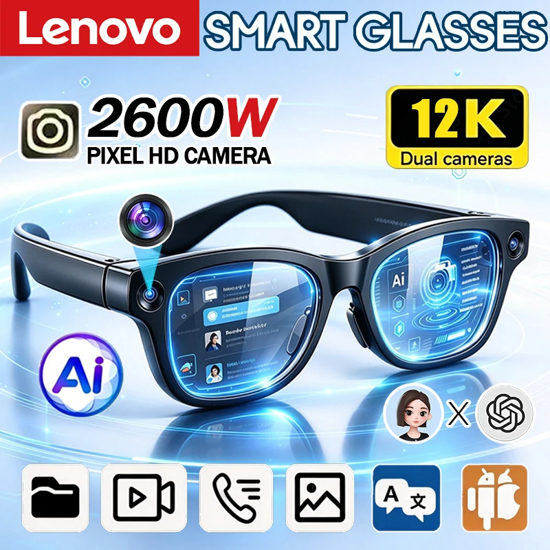 Lenovo AI Smart Glasses Voice Assistant Music Touch Control Bluetooth Call Outdoor Fashion Sunglasses For Men Women 2026 New