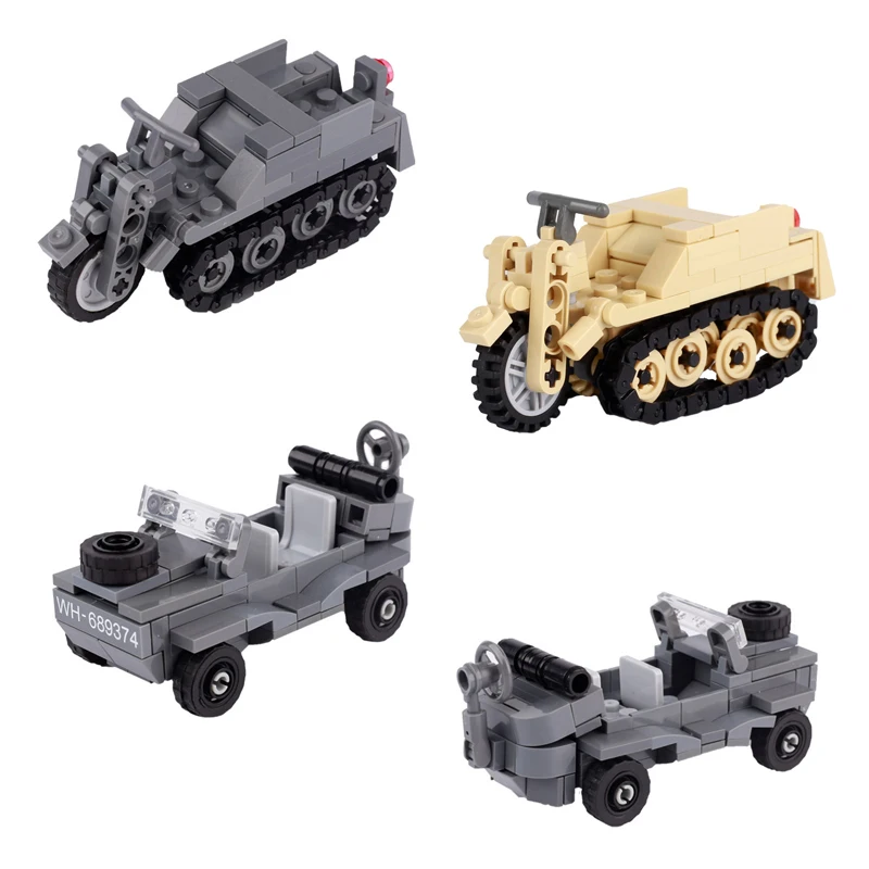 World War II German Military Figure Soldier SDKFZ.2 Half track Motorcycle Tank Carrier MOC Bricks Army Kids Boy Toys Gifts