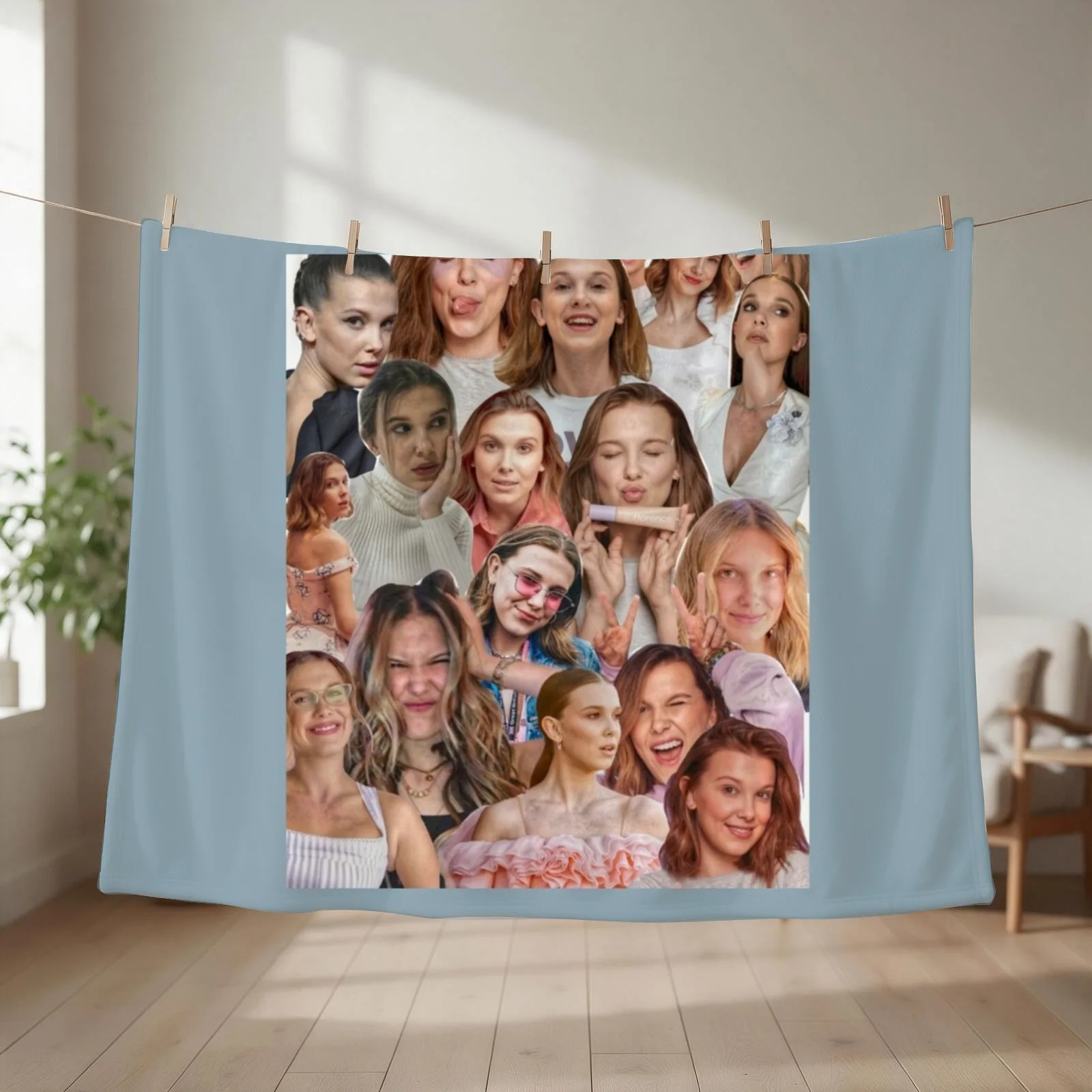 New Millie Bobby Brown Edit Collage by Stasii Graphic Throw Blanket couch cozy soft plush fuzzy picnic outdoor blanket