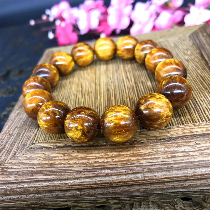 - , pink imitation gold-threaded sea cypress amber beads jewelry bracelet
