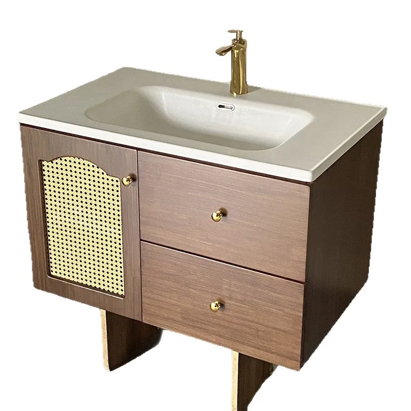 

Medieval oak bathroom cabinet combination bathroom pure acrylic integrated basin washbasin cabinet