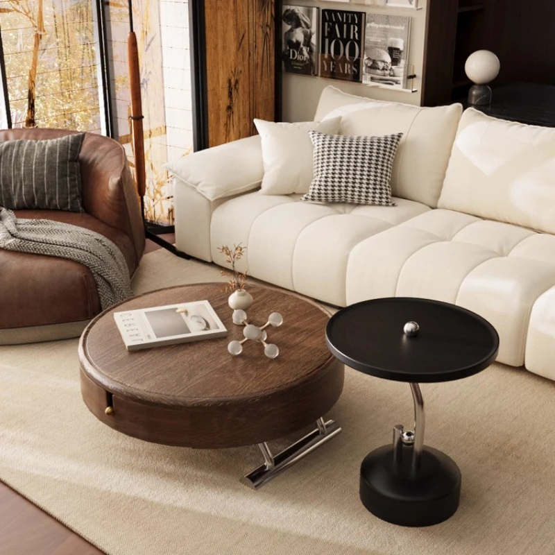 

Medieval Internet celebrity creative round solid wood coffee table, living room home