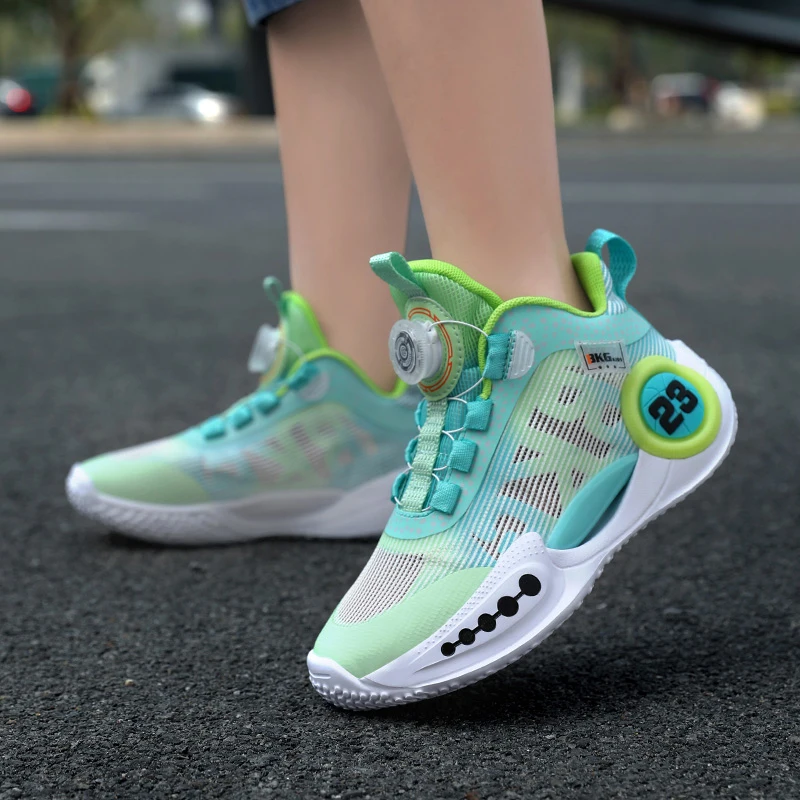Chaussures de sport pour enfants, baskets respirantes en maille à boucle rotative, à la mode, antidérapantes, pour course à pied, nouvelle collection été