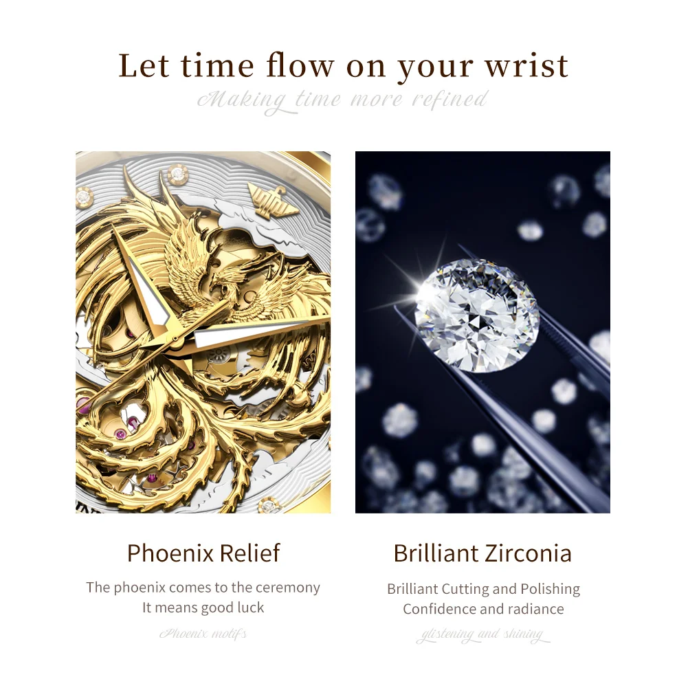 OUPINKE 3276 Luxury Couple Watch Brand Imported Movement Automatic Mechanical Watch Golden Dragon Phoenix Couple Set Gift Watch