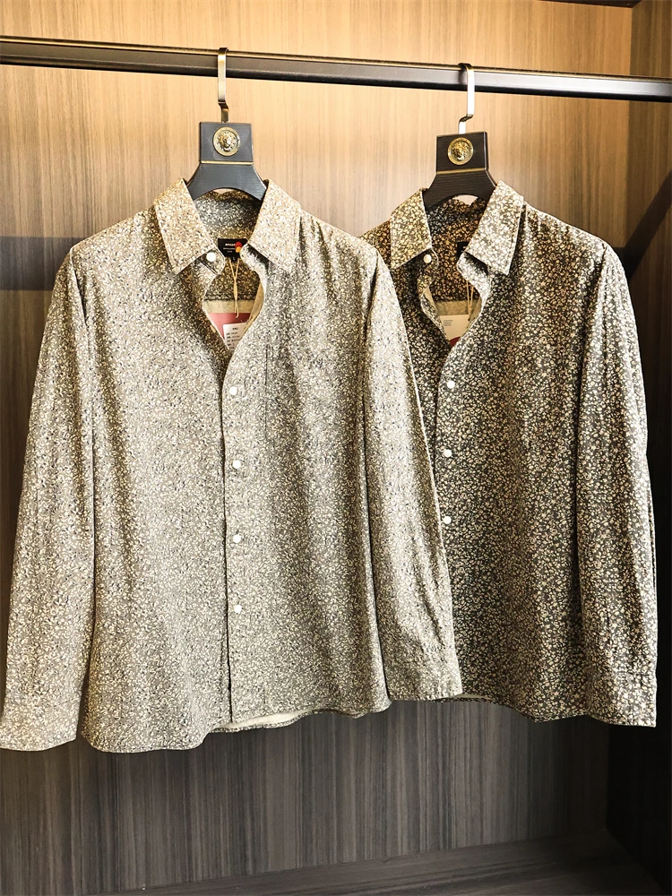 

Retro American Khaki Long Sve Cotton irt Men's Loose Fit Waed Comfortable Floral Print Faion Urban Sle Autumn irt