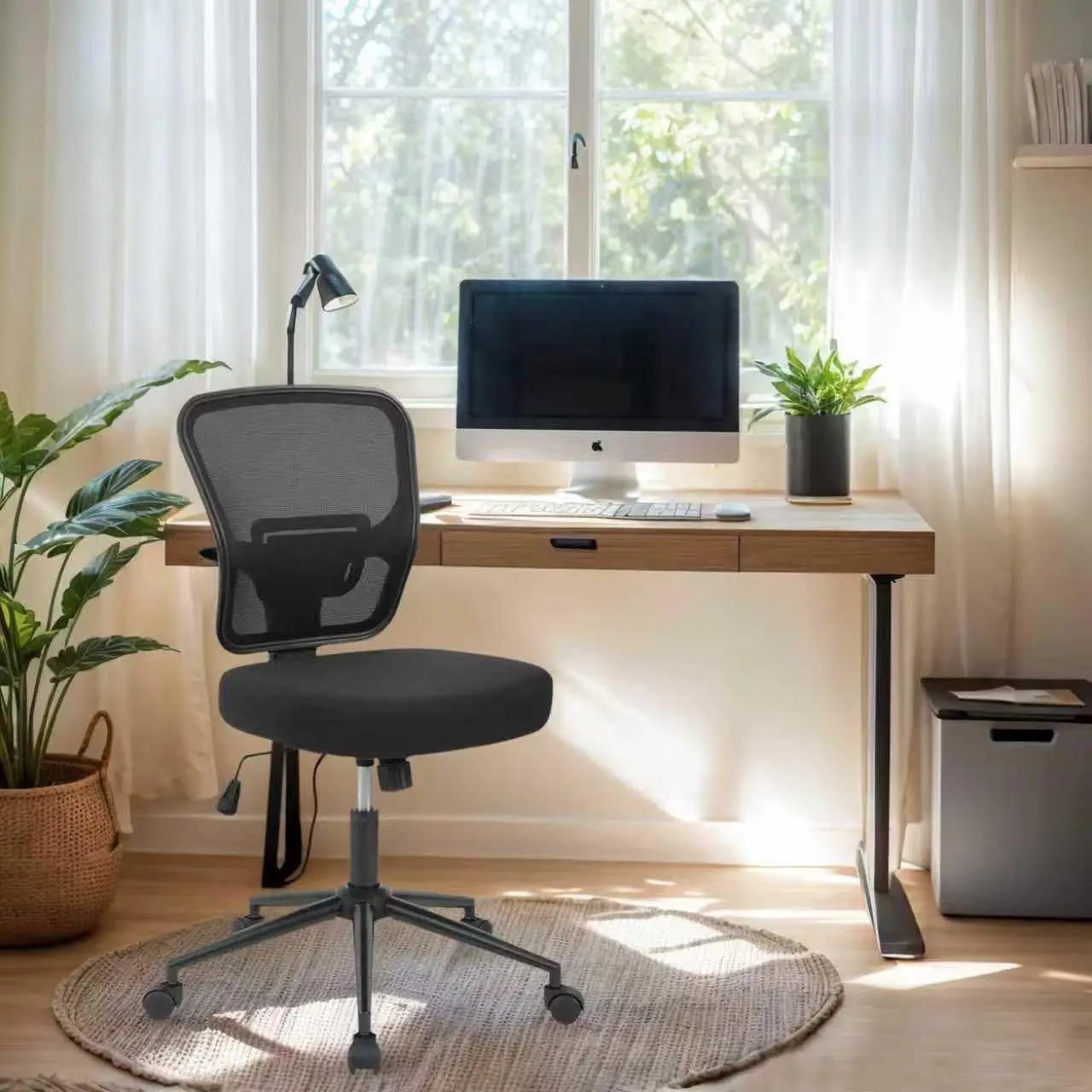 Armless Office Desk Chair Height Adjustable, Ergonomic High Back Mesh Task Chair, Rolling Office Stool for Small Spaces, Compute