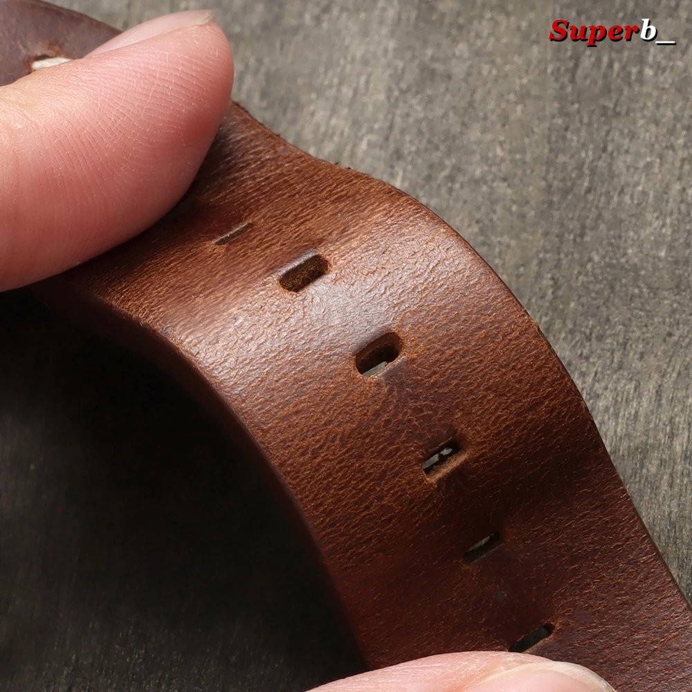20mm22mm Vintage Racing Watch Strap Oil Wax Breathable Porous Watchband Quick Release Bracelet Band Butterfly Buckle Accessories