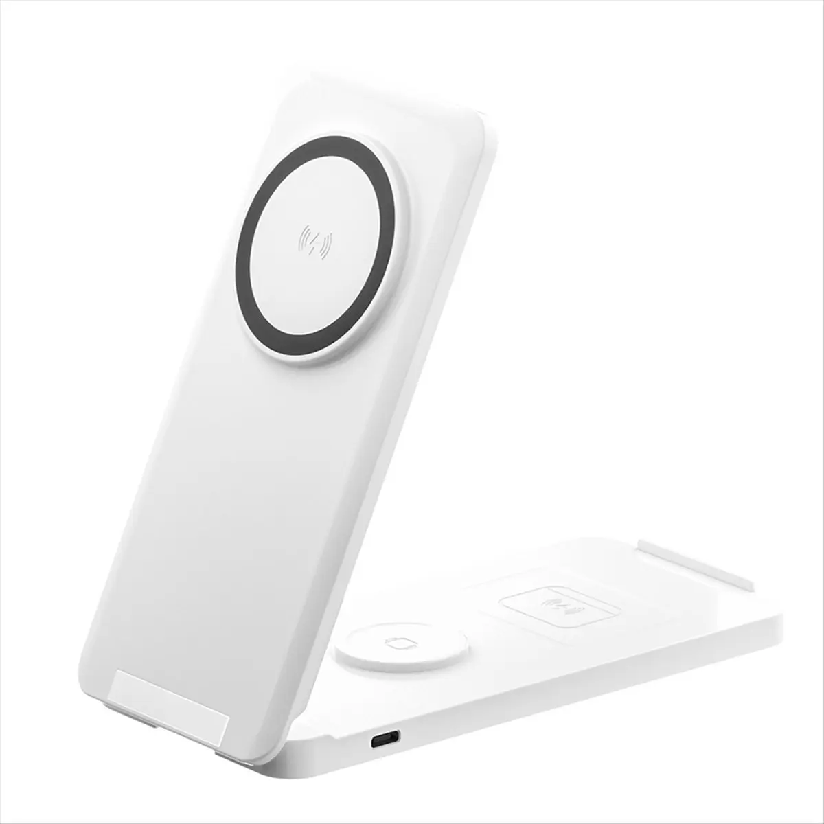DT1167 Mon.Foldable Multi-Functional Vertical Stand Magnetic Wireless Charger Suitable for Mobile Phones Watches Headphone White