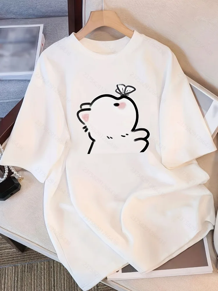 Women's Cute Kitten Butterfly Print T-Shirt Harajuku Short-Sleeve Stylish Fashionable Versatile Round Neck Top Graphic T Shirts
