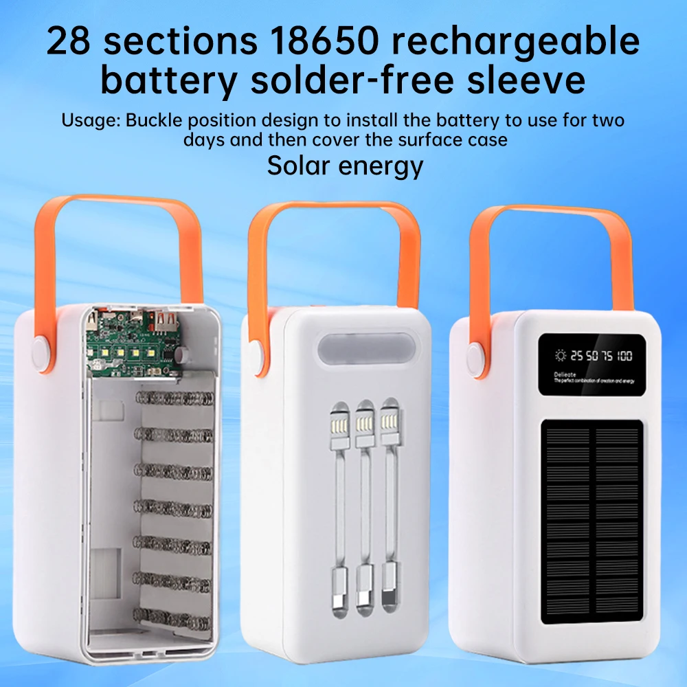 28 Cells 18650 Flat Battery Storage Box Treasure Soldering-free Sets 22.5W Fast-charging Power Bank Box Mobile Power Kit