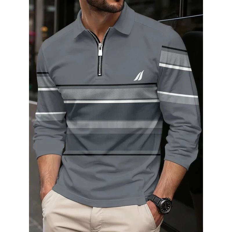 Magcomsen men's cotton sweater, zipper polo striped pull-up shirt, autumn and winter hot sportswear, business men's sweater