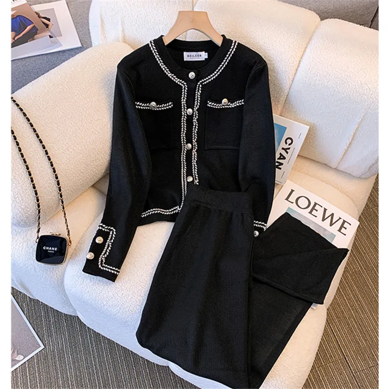 

New Spring Korean Fashion Casual Knit Two Piece Set Women Sweater Cardigan Crop Top + Wide Leg Pant Suits Tracksuit 2 Piece Sets
