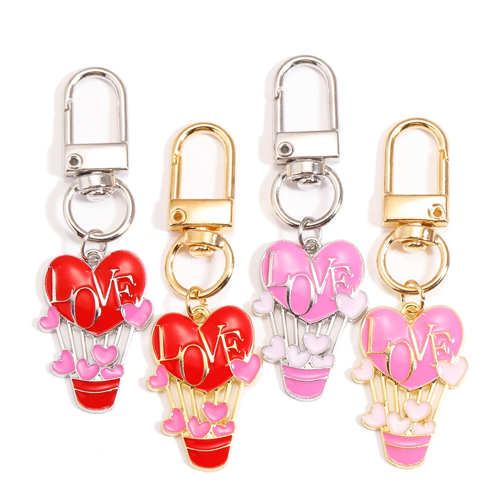 2Pcs New letter Love heart hot air balloon Lovely Butterfly Keychain Colorful Enamel Metal Key Bag Charm Accessory For Women