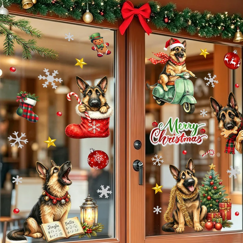 3pcs German Shepherd Themed Window Clings Wall Stickers, suitable for living rooms, cabinets, bedrooms, glass windows.