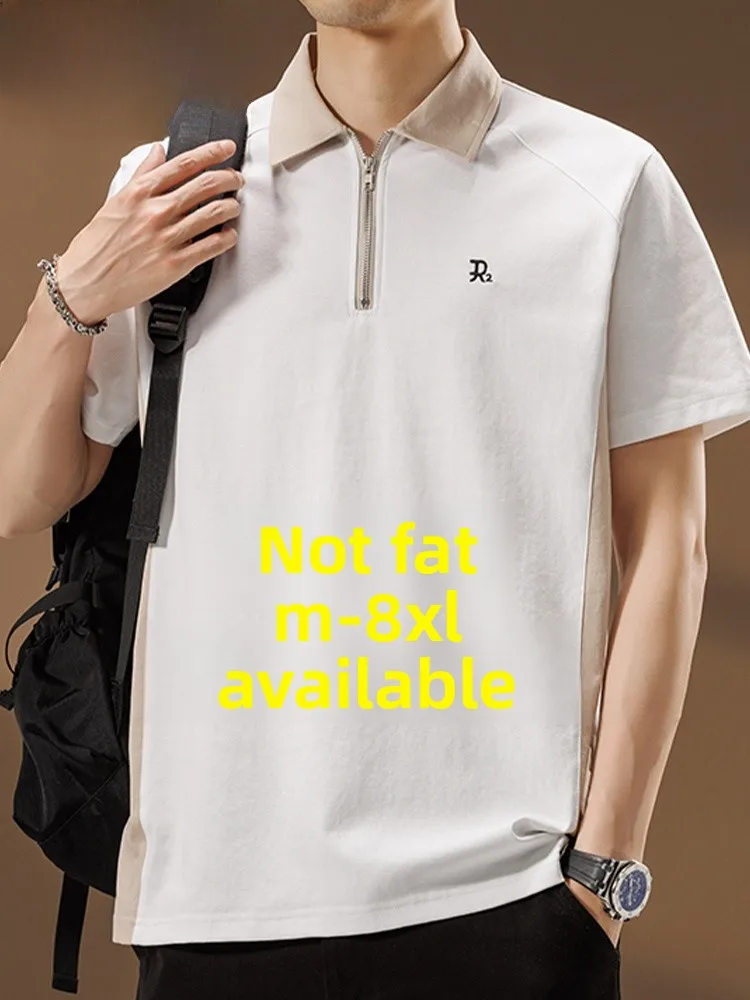 

MoChao Summer ort Sve irt Men's f Zippered Embroidered Loose Large Size Patchwork Color Collar f Sve T-S...