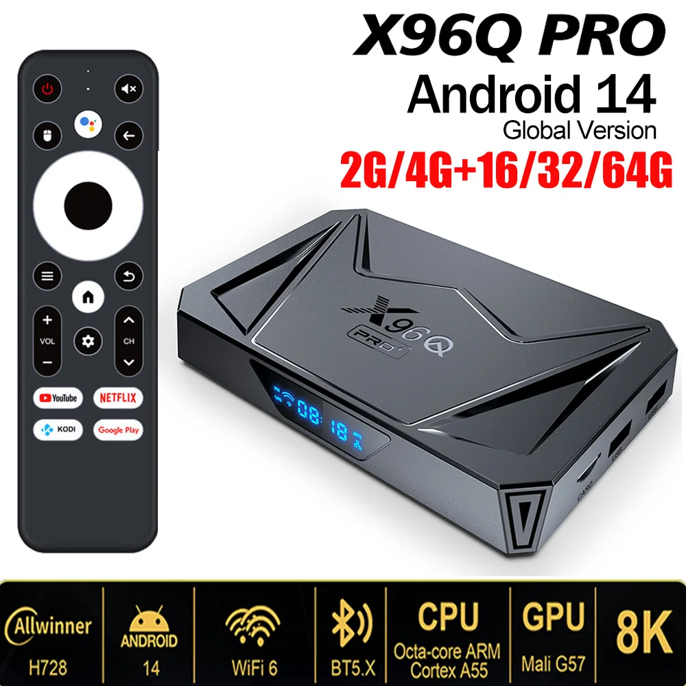 X96Q Pro Plus Allwinner H728 Android Smart TV Box 2/4G 16/32/64G 8K Ultra HD Set Top Box 1000M Wifi6 Google Media Player BT5.X