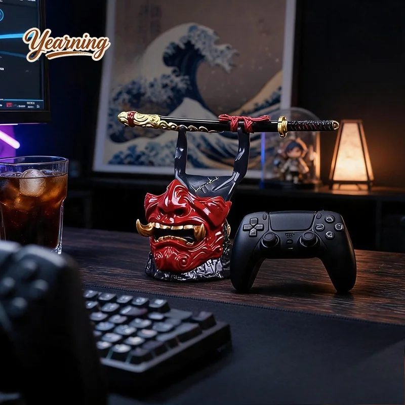 Japanese Style Demon Face Samurai Sword Stand Desk Decor Vintage 2026 Gift for Men Trendy Toy