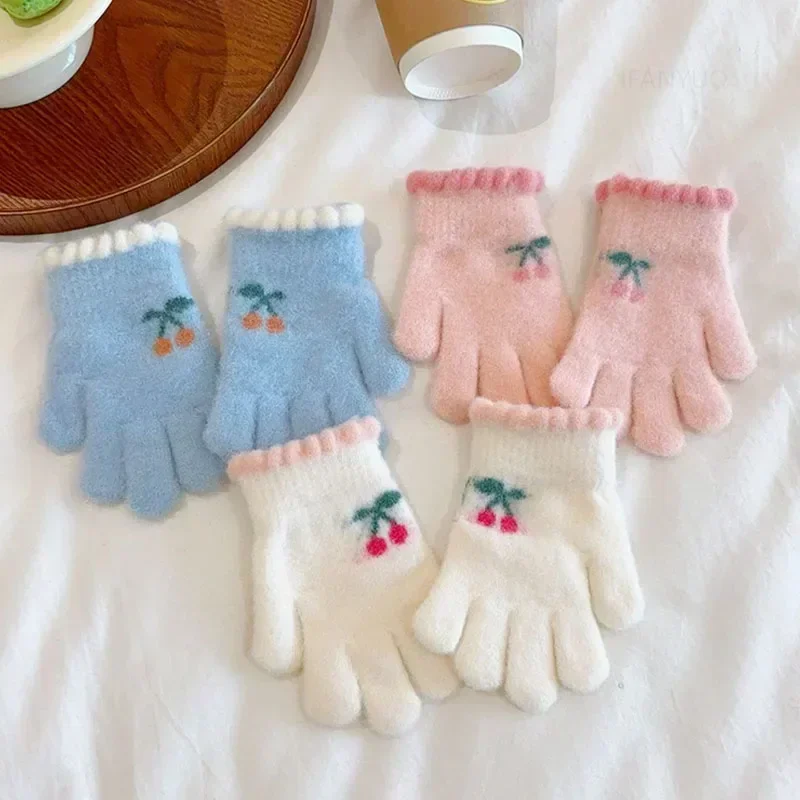 Korean Sweet Cherry Children Kids Warm Gloves Winter Windproof Thicken Boys Girls Kids Cycling Mittens Cute Fashion Baby Gloves