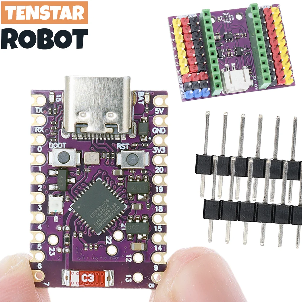 TENSTAR ROBOT ESP32-C6 SuperMini Development 4MB flash WIFI 6 Bluetooth 5 Microcontroller Programming Learning Purple Board
