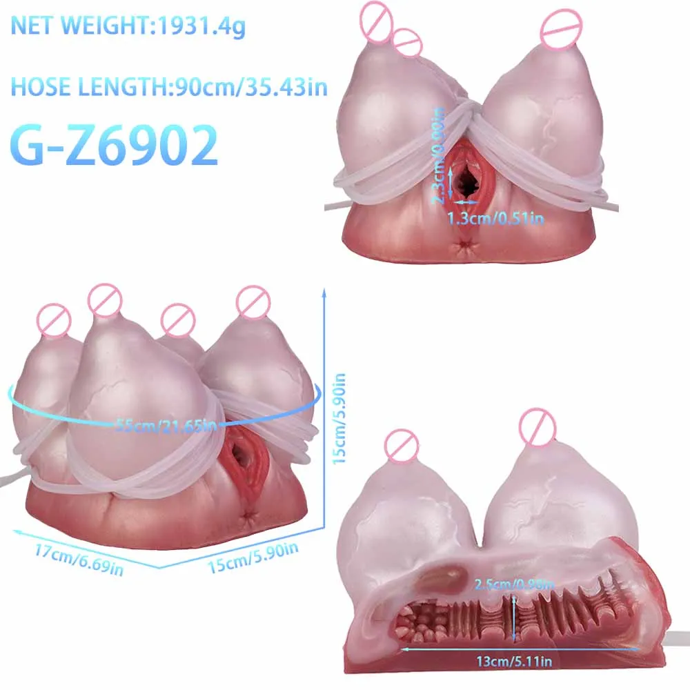 GEEBA Alien Monster Male Masturbator with Liquid Tube Soft Silicone Men's Stroker Realistic Veins Quad-Breast Pocket Pussy 성인용품