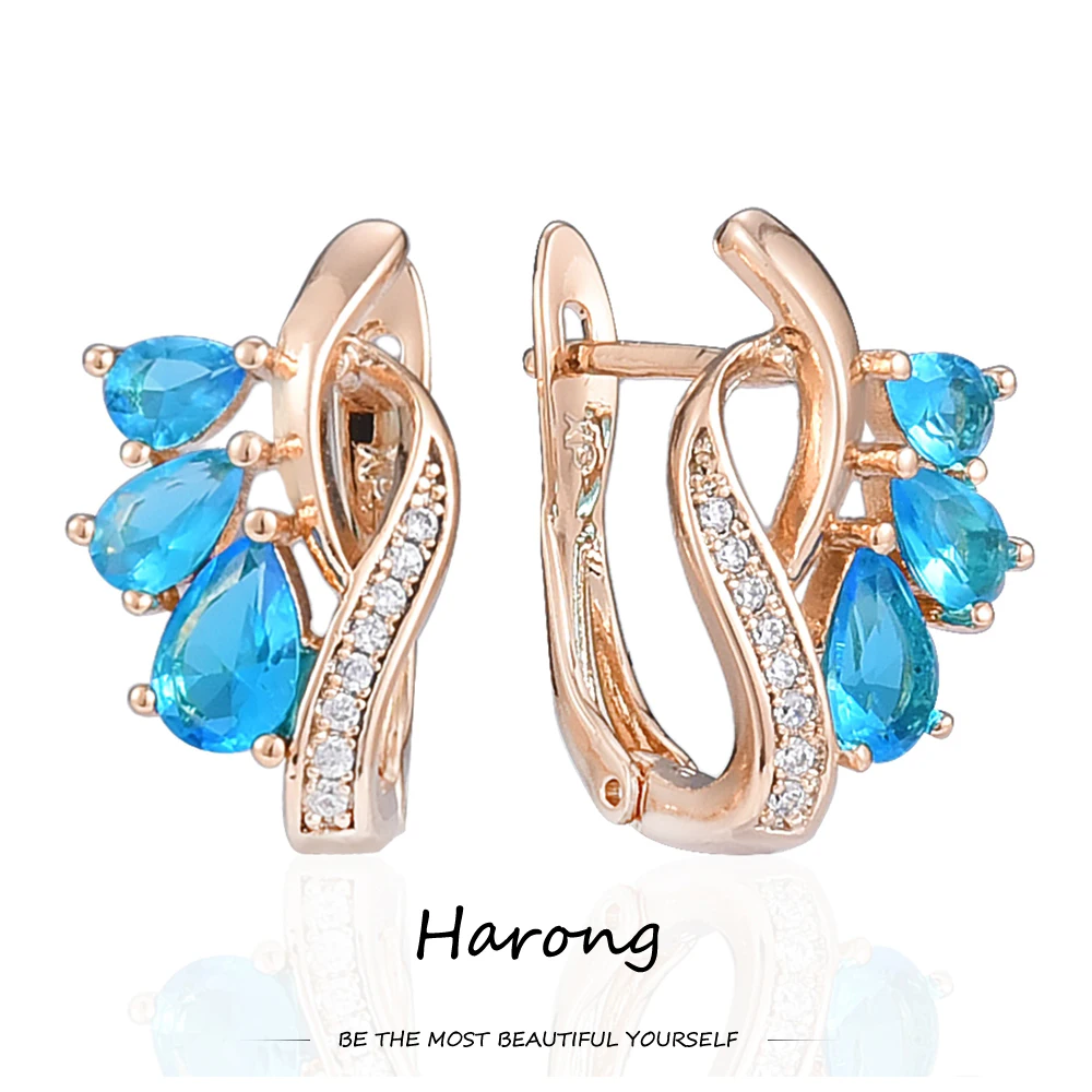 Luxury Geometric Blue Crystal Zircon Stud Earrings High Quality AAA Natural Stone Metal Earrings For Woman Wedding Party Jewelry