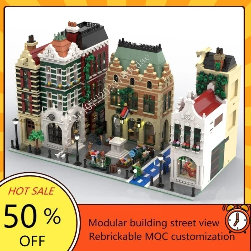 6874PCS 모뉴먼트 스퀘어 - 네덜란드 구역 모듈형 MOC 창의적인 거리 풍경 모델 블록 DIY 교육 조립 장난감 선물