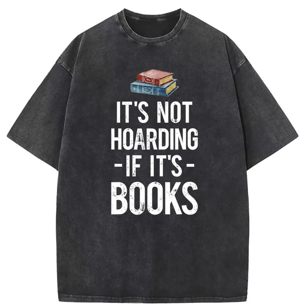 Not Hoarding If It's Books Man Vintage T-shirts Unisex Retro Washed Cotton Long Sleeve Tee Shirt Men Printed Sweatshirts