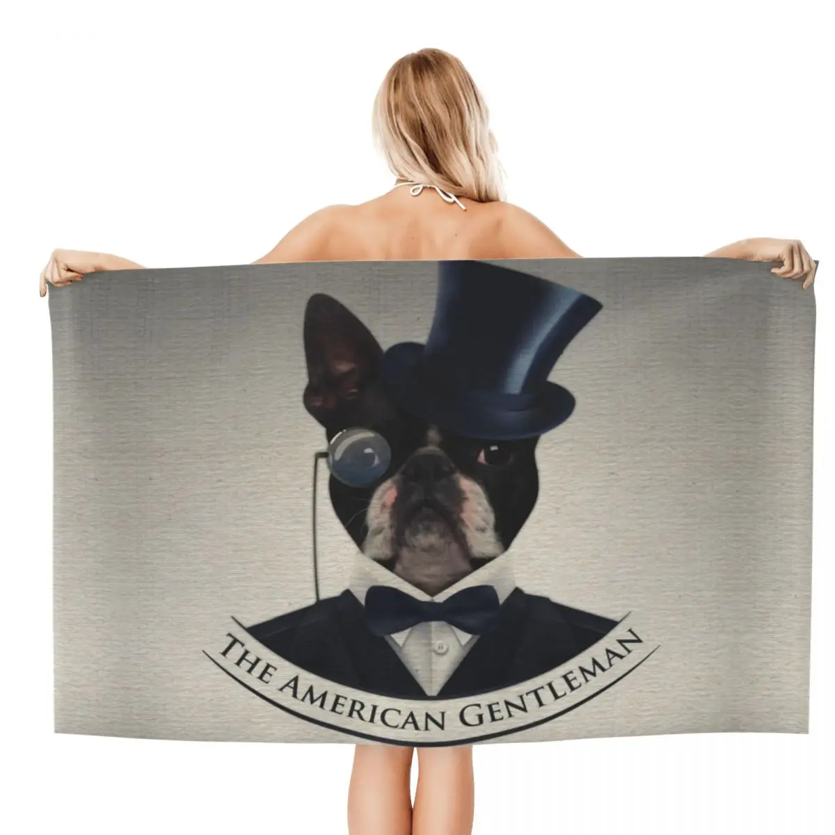 Custom Boston Terrier Dog Beach Towel Cartoon The American Gentleman Soft Linen Microfiber Bathroom Towels