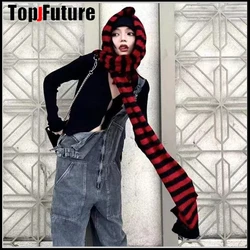 Harajuku Punk Mode Grijs Rood Zwart Gestreepte Sjaal Vrouwen Girl Winter Warm Gebreide Sjaals Streetwear