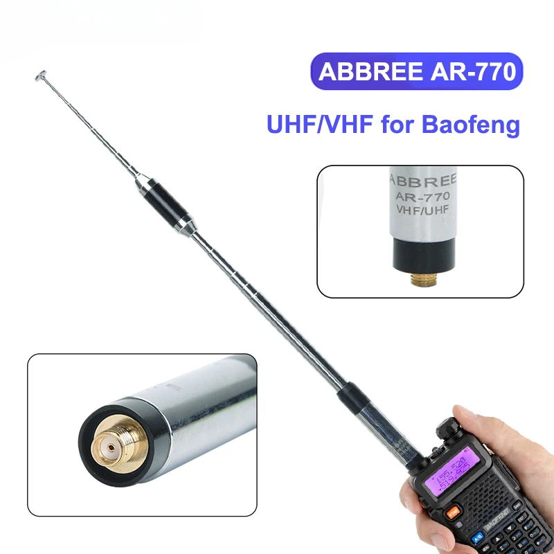 

Original AR-770 Handheld Telescopic Radio Antenna UHF/VHF Dual Band Amplifier SMA Female for Baofeng Walkie Talkie Signal Boost