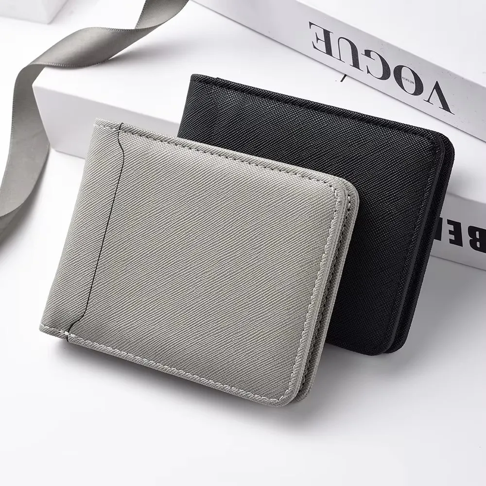 Simple Business Short Wallet PU Multiple Card Slots Card Holder Solid-Color Large Capacity Male Wallet For ID Card Bank Card