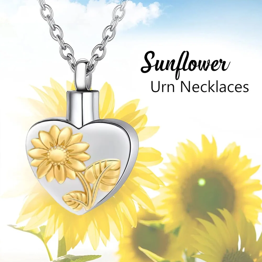 عباد الشمس القلب رماد جرة المنجد قلادة الفولاذ المقاوم للصدأ جرة قلادة للرماد التذكاري تذكار مجوهرات للحيوانات الأليفة البشرية #5