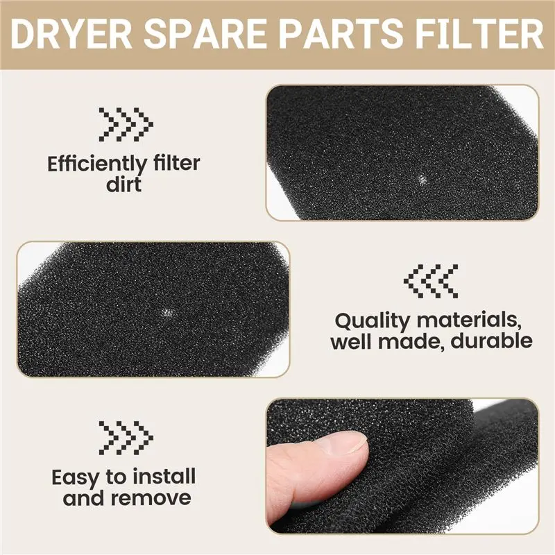 B89B-4 PCS Dryer Filter Black Replacement Parts For Candy/Hoover/Ostein/Fagor/House To House Heat Pump Dryer, Sponge Filter