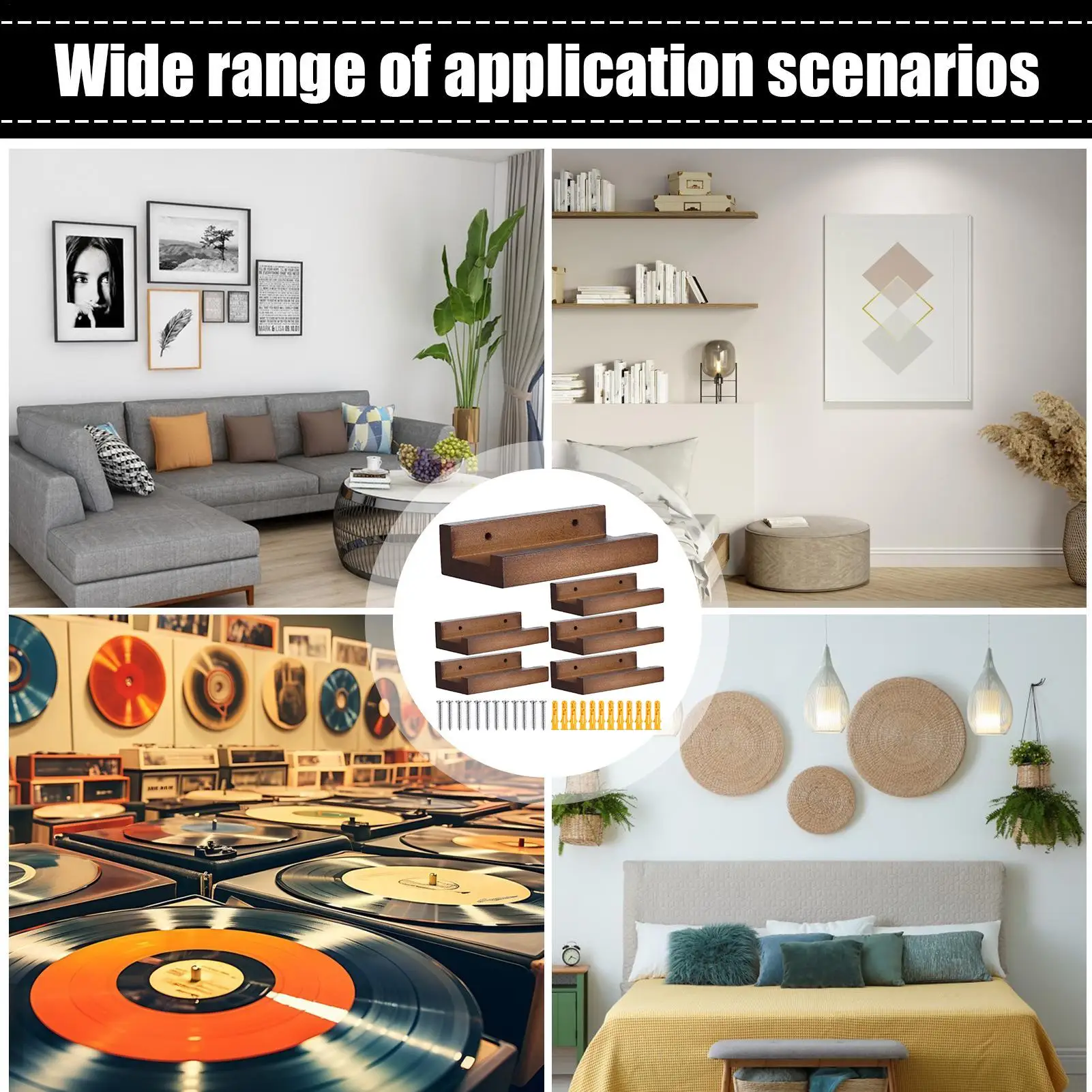 Wooden Vinyl Record Wall Shelf 6 Pcs/set Wall Mounted CDs Display Rack Floating Record Storage Holder For Albums Books - view 5