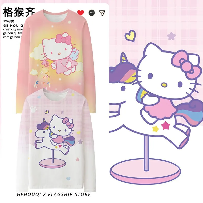 

Hello Kitty Co-branded Long Sleeve T-shirt Women's Trend Top Sanrio Hello Kitty Print Peripheral Children's Clothing